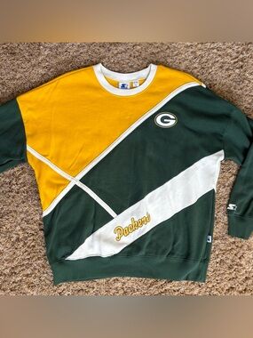 STARTER Green White and Gold Green Bay Packers Colorblock Sweatshirt size XL